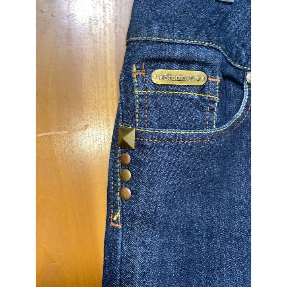Studio F Jeans Premium Denim Womens Sz 12 Tall Studded Design Made‎ in Columbia